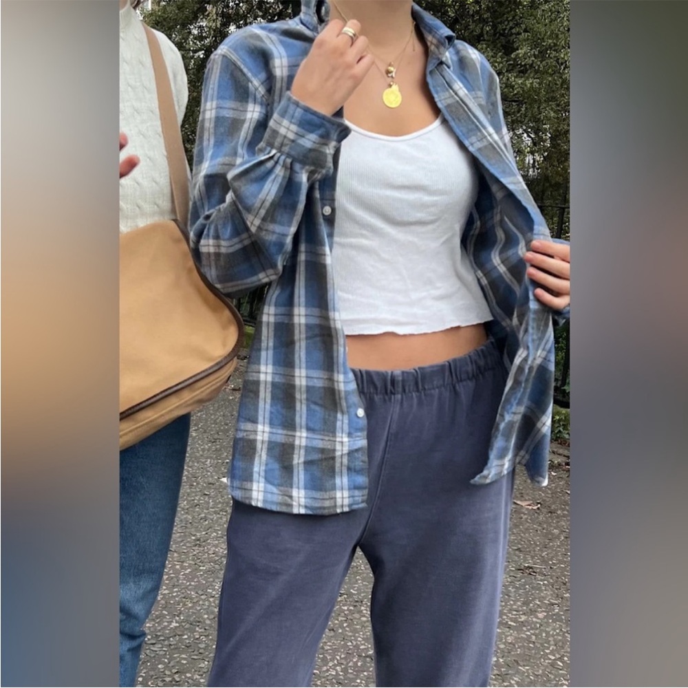 Brandy Melville Blue Plaid Hazel Flannel Button Front Shirt - Picture 2 of 10